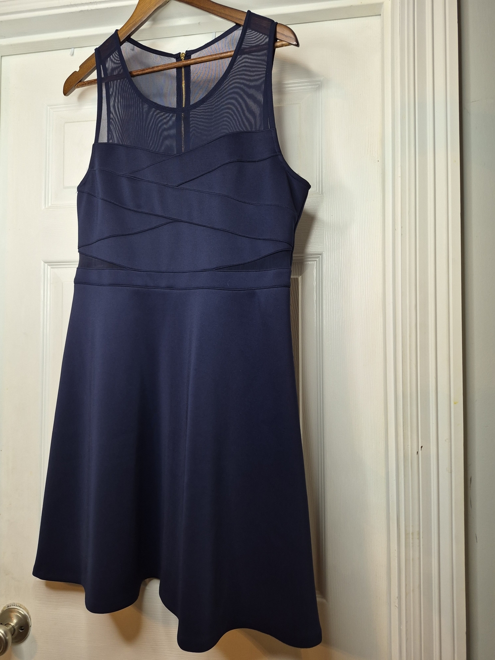 Guess Navy Sleeveless Mesh Yoke Fit-and-Flare Dress 14